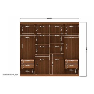 Guarda Roupa Casal 8 Portas e 4 Gavetas c/ Espelho 8.4 Master New Jatoba/Grafitte - Santos Andirá