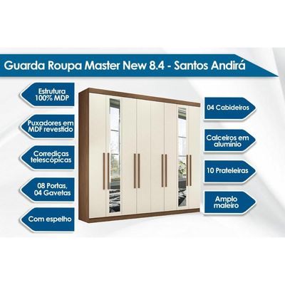 Guarda Roupa Casal 8 Portas e 4 Gavetas c/ Espelho 8.4 Master New Jatoba/Grafitte - Santos Andirá