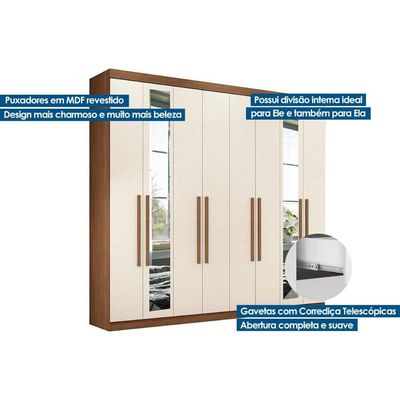 Guarda Roupa Casal 8 Portas e 4 Gavetas c/ Espelho 8.4 Master New Jatoba/Grafitte - Santos Andirá