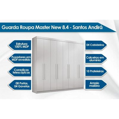 Guarda Roupa Casal 8 Portas e 4 Gavetas Master New 8.4 Jatoba/Grafitte - Santos Andirá
