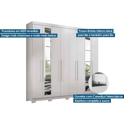 Guarda Roupa Casal 8 Portas e 4 Gavetas c/Espelho e Pés Master New 8.4 Jatoba - Santos Andirá