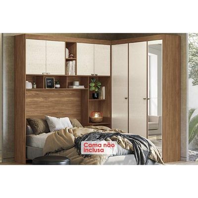 Guarda Roupa Casal 7 Portas e 4 Gavetas c/ Espelho Lugano jatoba/Areia - Santos Andirá