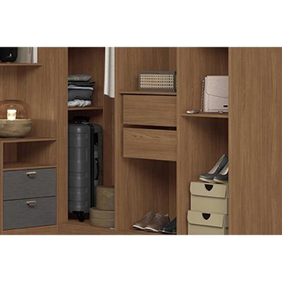 Guarda Roupa Casal 7 Portas e 4 Gavetas c/ Espelho Lugano jatoba/Areia - Santos Andirá