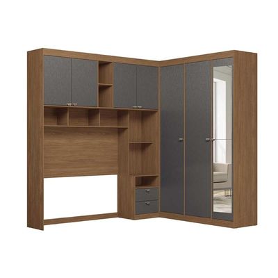 Guarda Roupa Casal 7 Portas e 4 Gavetas c/ Espelho Lugano jatoba/Areia - Santos Andirá