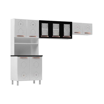 Kit de Cozinha Compacta Mirage Aço 3 Peças (2 Aéreos + 1 Paneleiro) CZC40 Branco/Preto - Telasul