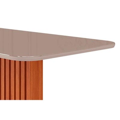 Mesa de Sala Jantar Ester c/Tampo Madeirado Vidro Reto 210x100cm Cinamomo/Off White - Cimol