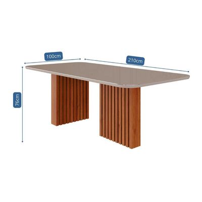 Mesa de Sala Jantar Ester c/Tampo Madeirado Vidro Reto 210x100cm Cinamomo/Off White - Cimol