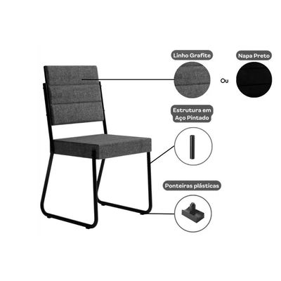Sala de Jantar Completa 1588 Aço c/ Tampo Madeirado 100cm e 4 Cadeiras 1736 Branco/Prata - Carraro