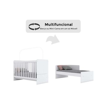 Quarto Infantil Completo Labirinto 3 Peças (1 Guarda Roupa + 1 Berço + 1 Cômoda) QI58 Branco - Henn
