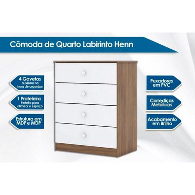 Quarto Infantil Completo Labirinto 3 Peças (1 Guarda Roupa + 1 Berço + 1 Cômoda) QI58 Branco - Henn
