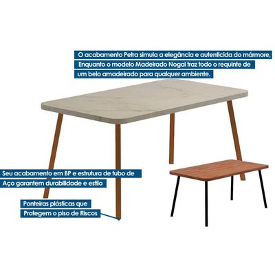 Mesa de Sala Jantar Stellar 1597 Aço c/Tampo Madeirado 160x90cm Petra/Rose - Carraro