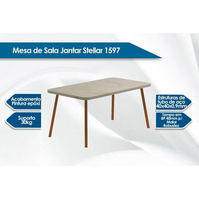 Mesa de Sala Jantar Stellar 1597 Aço c/Tampo Madeirado 160x90cm Petra/Rose - Carraro