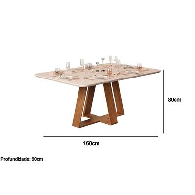 Mesa de Sala Jantar Celeste c/Tampo Madeirado Vidro Curvo 160x90cm Freijó/Off White - DJ Móveis