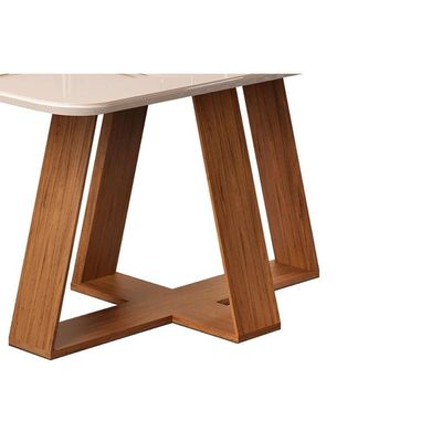 Mesa de Sala Jantar Celeste c/Tampo Madeirado Vidro Curvo 160x90cm Freijó/Off White - DJ Móveis