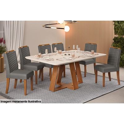 Mesa de Sala Jantar Celeste c/Tampo Madeirado Vidro Curvo 160x90cm Cedro/Off White - DJ Móveis