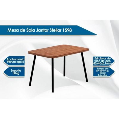 Mesa de Sala Jantar Stellar 1598 Aço c/Tampo Madeirado 120x80cm Nogal/Preto - Carraro