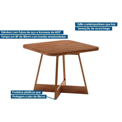 Mesa de Sala Jantar Átria 1593 Quadrada Aço c/Tampo Madeirado 90x90cm Nogal/preto/preto - Carraro
