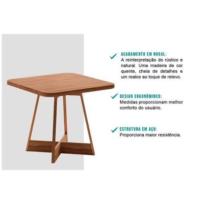 Mesa de Sala Jantar Átria 1593 Quadrada Aço c/Tampo Madeirado 90x90cm Nogal/preto/preto - Carraro