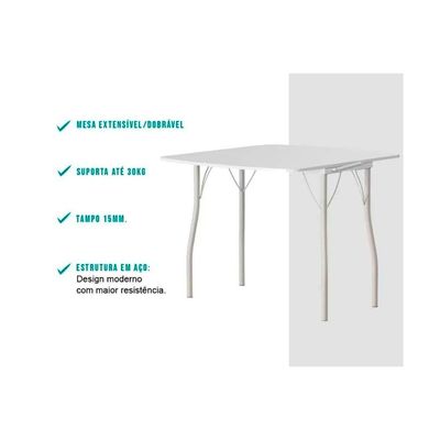 Mesa de Sala Jantar Dobrável - 216 Prata/Courino Branco - Carraro