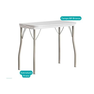 Mesa de Sala Jantar Dobrável - 216 Prata/Courino Branco - Carraro