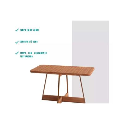 Mesa de Sala Jantar Átria Retangular 1592 Aço c/Tampo Madeirado 160x90cm Nogal/Freijo Rose - Carraro