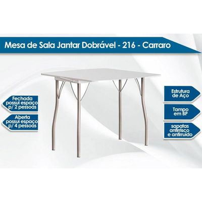 Mesa de Sala Jantar Dobrável - 216 Prata/Courino Branco - Carraro