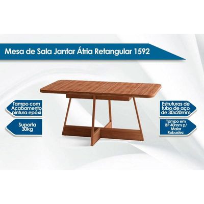 Mesa de Sala Jantar Átria Retangular 1592 Aço c/Tampo Madeirado 160x90cm Nogal/preto/preto - Carraro