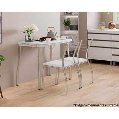 Mesa de Sala Jantar Dobrável - 216 Prata/Courino Branco - Carraro