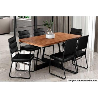Mesa de Sala Jantar Átria Retangular 1592 Aço c/Tampo Madeirado 160x90cm Nogal/preto/preto - Carraro