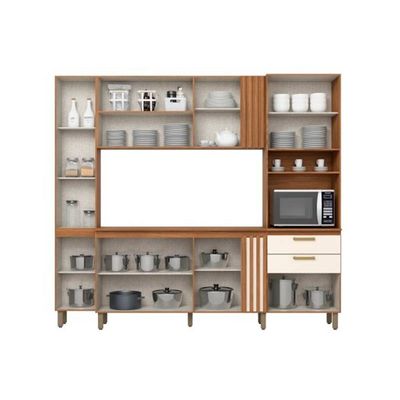 Kit de Cozinha Compacta B126 11 Portas e 2 Gavetas 236cm Nature/Off White - Henn