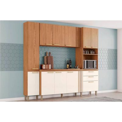 Kit de Cozinha Compacta B126 11 Portas e 2 Gavetas 236cm Nature/Off White - Henn