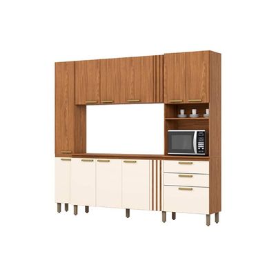 Kit de Cozinha Compacta B126 11 Portas e 2 Gavetas 236cm Nature/Off White - Henn
