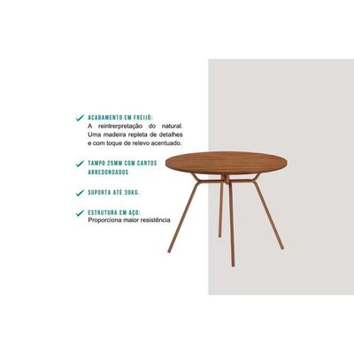 Sala de Jantar Completa 1588 Aço c/ Tampo Madeirado 100cm e 4 Cadeiras 1736 Preto - Carraro