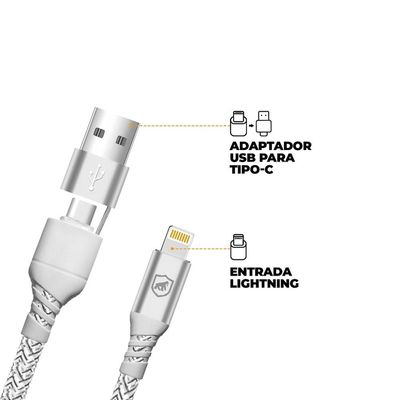 Cabo Thunder 65W 2 em 1 Tipo C / USB-A / Lightning - 1M - Gshield