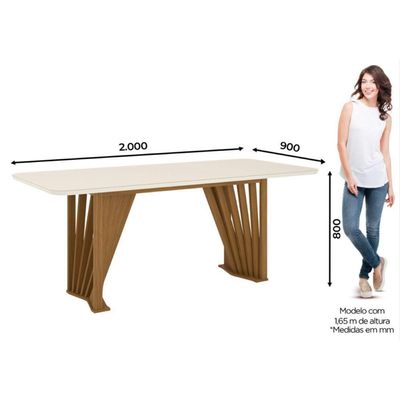 Conjunto Mesa De Jantar Henn Adriana Tampo De Vidro Nature off caramelo creme