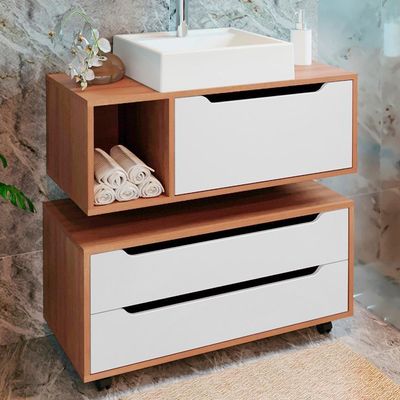Conjunto 3 Peças Para Banheiro Bn3600x43x44 Amendoa Branco Tecno Mobili Amendoa Branco