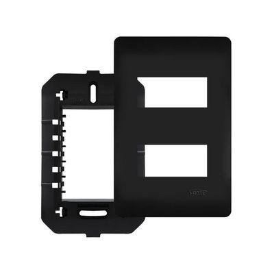 Placa Com Suporte Fame Habitat Black 4x2 Para 2 Módulos Horizontais Distanciados Preto