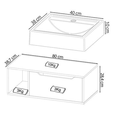 Conjunto 3 Peças Para Banheiro Bn3600x43x44 Branco Tecno Mobili Branco