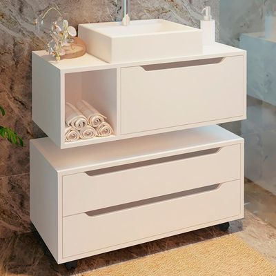 Conjunto 3 Peças Para Banheiro Bn3600x43x44 Branco Tecno Mobili Branco
