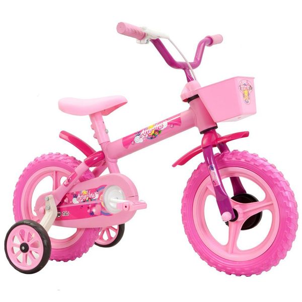 Bicicleta Track Bikes Arco-Íris Aro 12 Rodinhas Laterais com Cesto Rosa