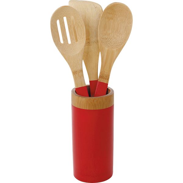 Conjunto de Utensílios em Bambu Vermelho Anji