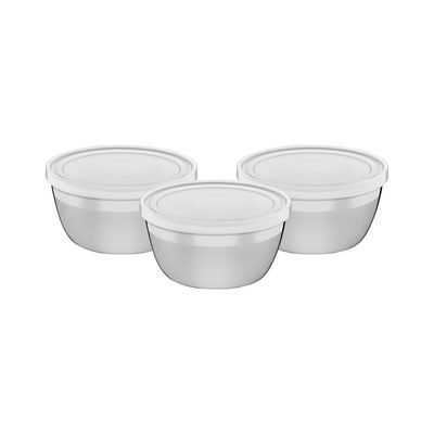 Jogo de Potes Tramontina Freezinox em Aço Inox  com Tampa Plástica 3 Peças