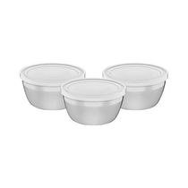 Jogo de Potes Tramontina Freezinox em Aço Inox  com Tampa Plástica 3 Peças