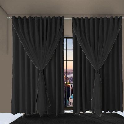 Cortina Sala E Quarto 5,50x2,30 Tecido Blackout Ana Preto