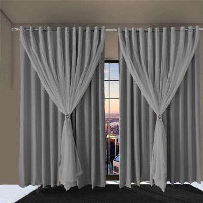 Cortina Sala E Quarto 3,50x2,50 Tecido Blackout Ana Cinza