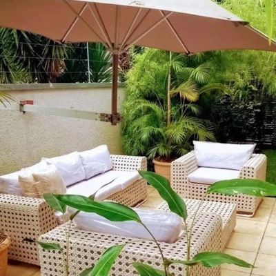 Jogo De Sofá Fúcsia Completo Areia com branco