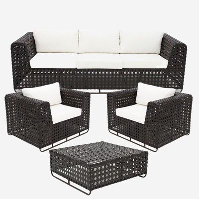 Conjunto De Sofá Completo De Varanda Modelo Fúcsia Preto com Branco