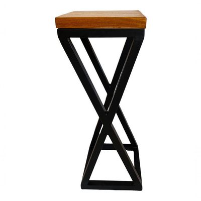 Banqueta Mark X De Metalon Com Assento De Madeira Preto