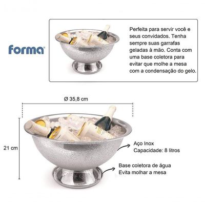 Champanheira Grande De Aço Inox 8 Litros Com Base Coletora De água Balde De Gelo Gigante Festa Bar