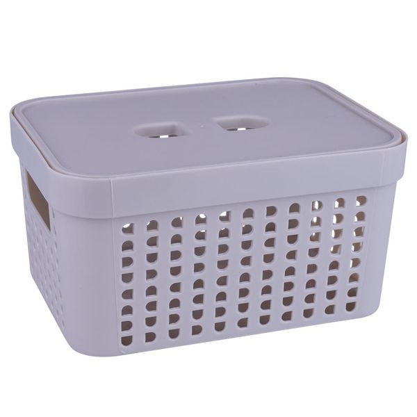 Cesto Organizador com Tampa 2L Rattan LP House 8503FE Bege
